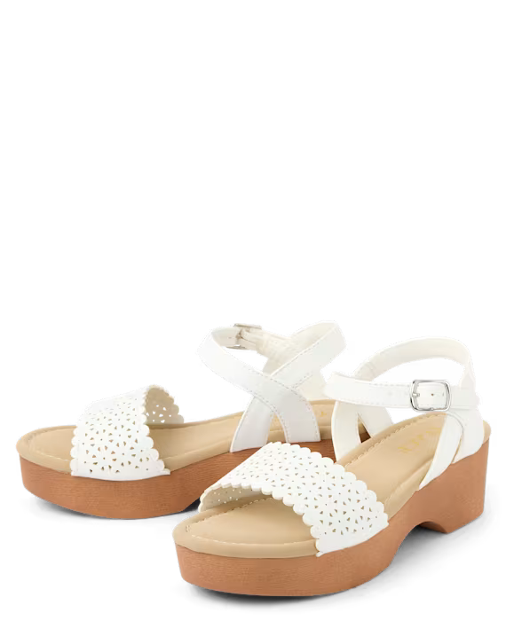 Girls Perforated Platform Clog Sandals - white